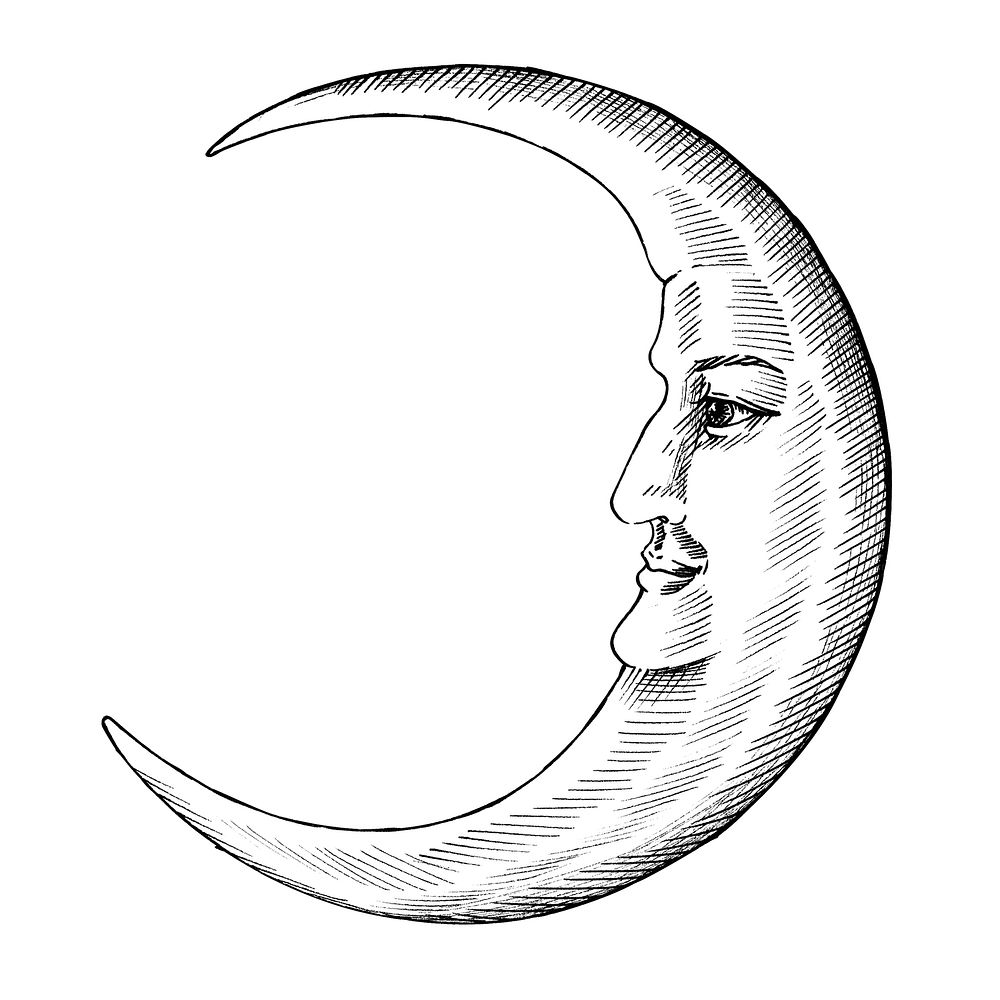 Hand drawn moon with face