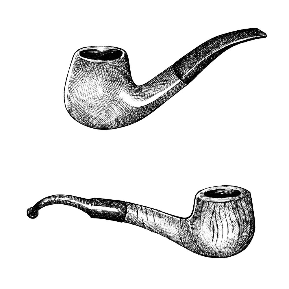 Hand drawn tobacco wooden pipes