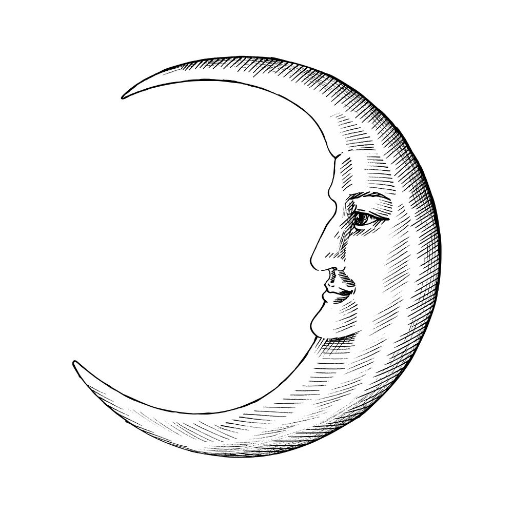 Hand drawn moon with face