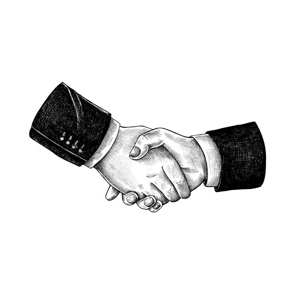 Hand drawn handshaking isolated on white background