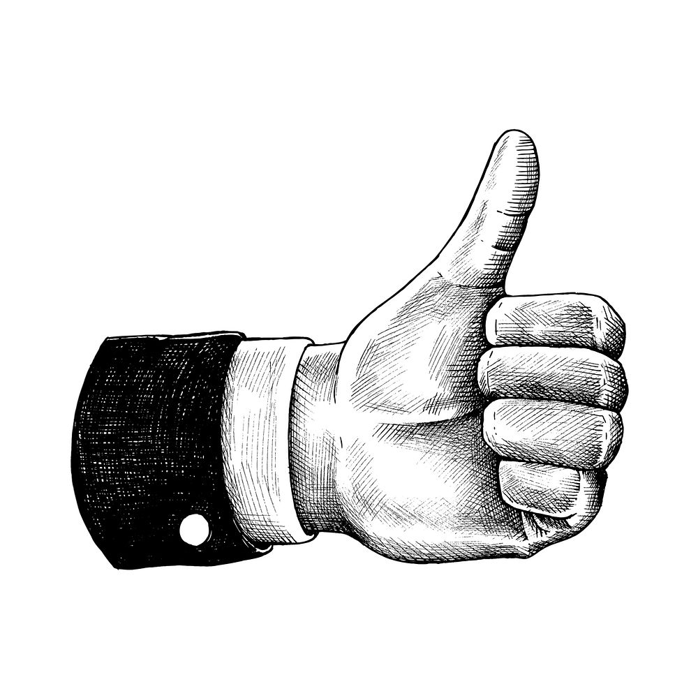 Hand drawn thumb up isolated on white background