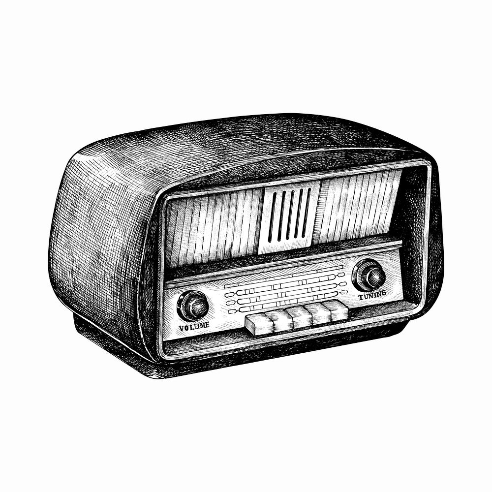 Hand drawn retro radio isolated on background