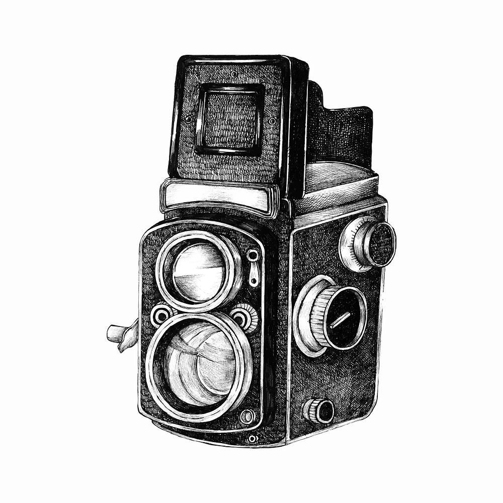 Hand drawn retro film camera