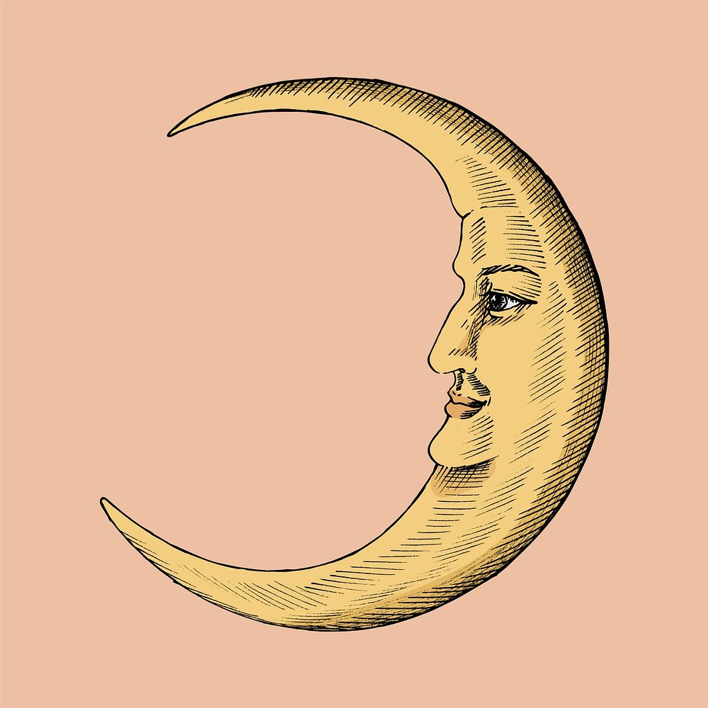 Hand drawn sketch of a crescent moon