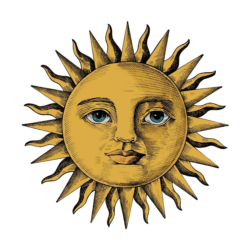 Hand drawn sun with a face