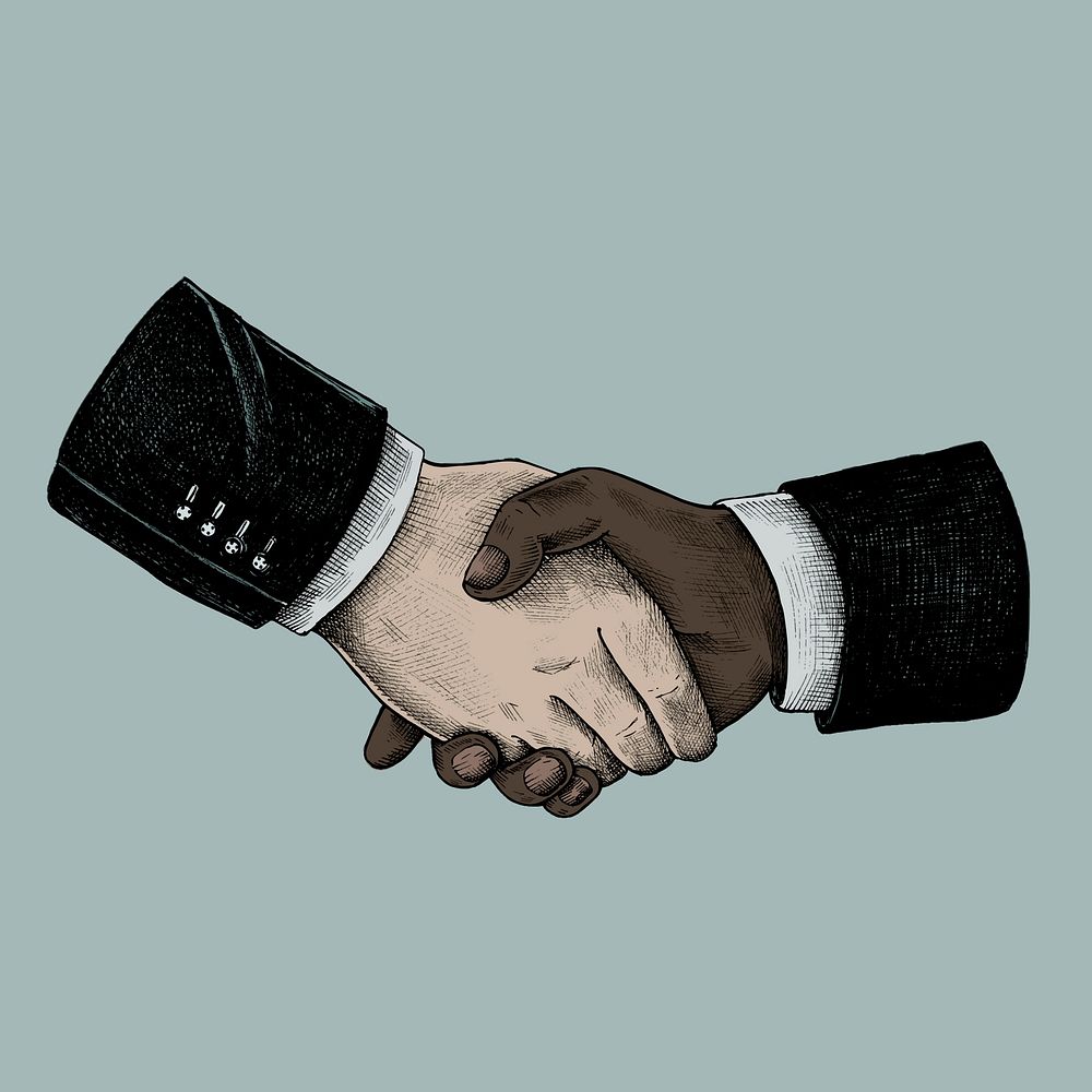 Hand drawn international business handshake