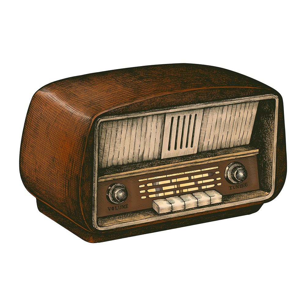 Hand drawn retro wooden radio
