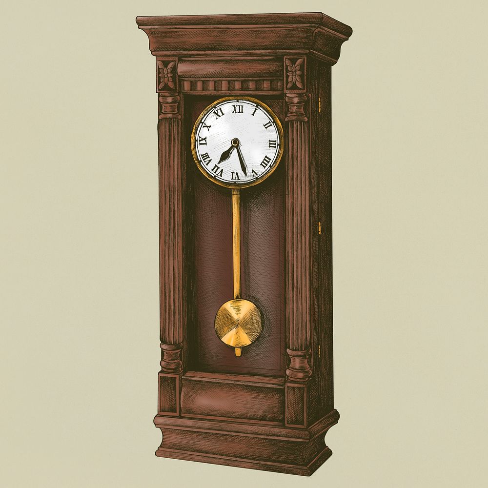 Hand drawn longcase clock retro style