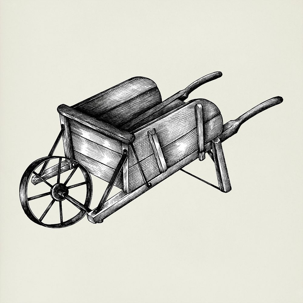 Hand drawn wooden cart isolated on background