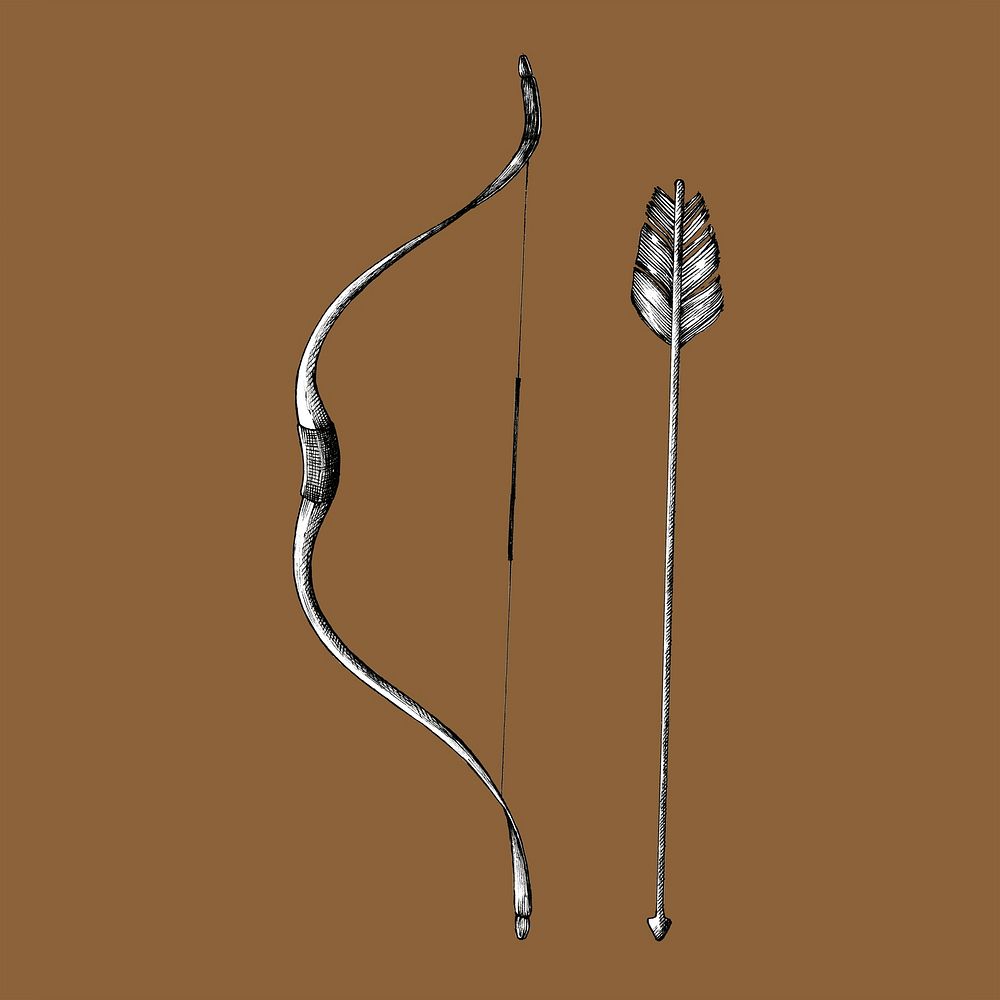 Hand drawn bow and arrow isolated on background