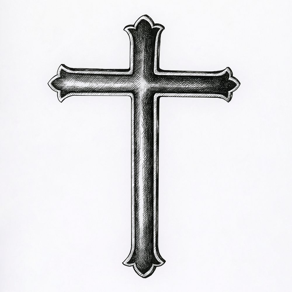 Hand drawn crucifix isolated on background