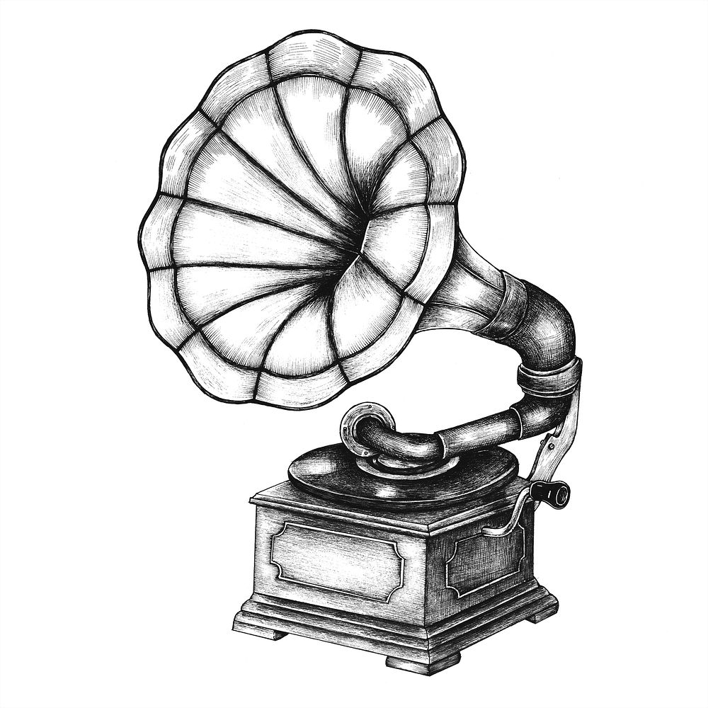 Gramophone phonograph recordplayer sketch Vector Image