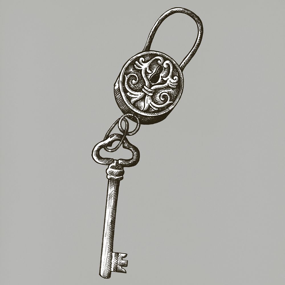 Padlock and key vintage style illustration