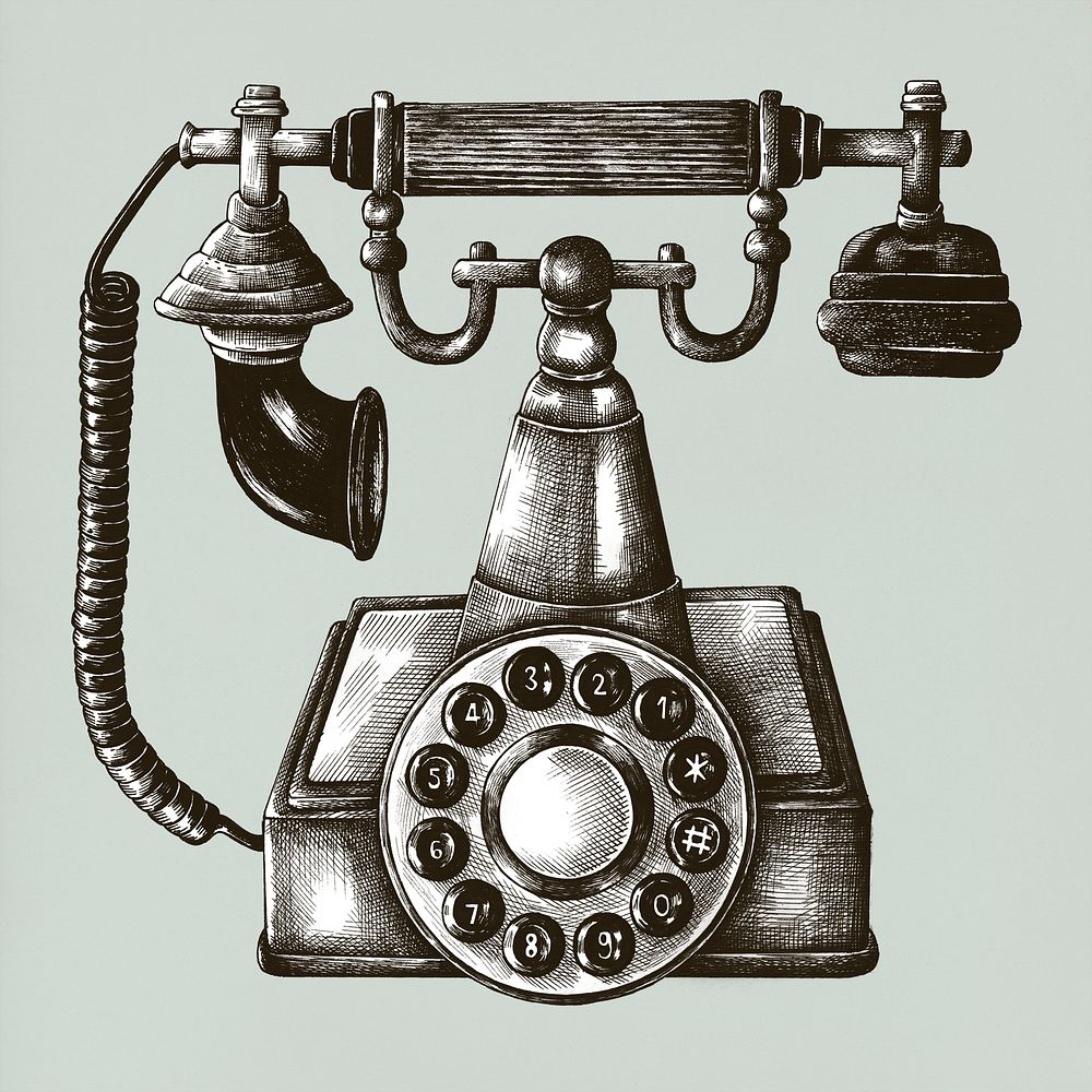 Hand drawn retro line telephone
