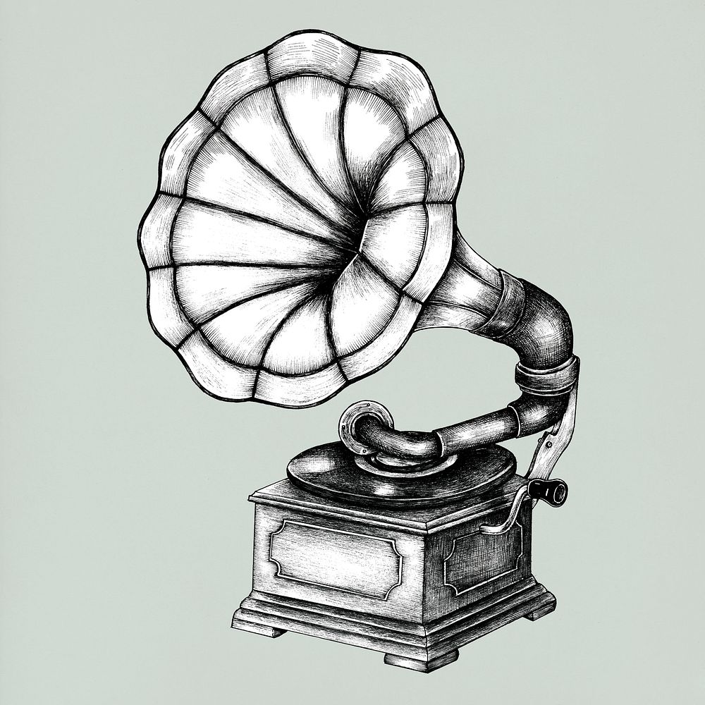 Hand drawn gramophone isolated on background