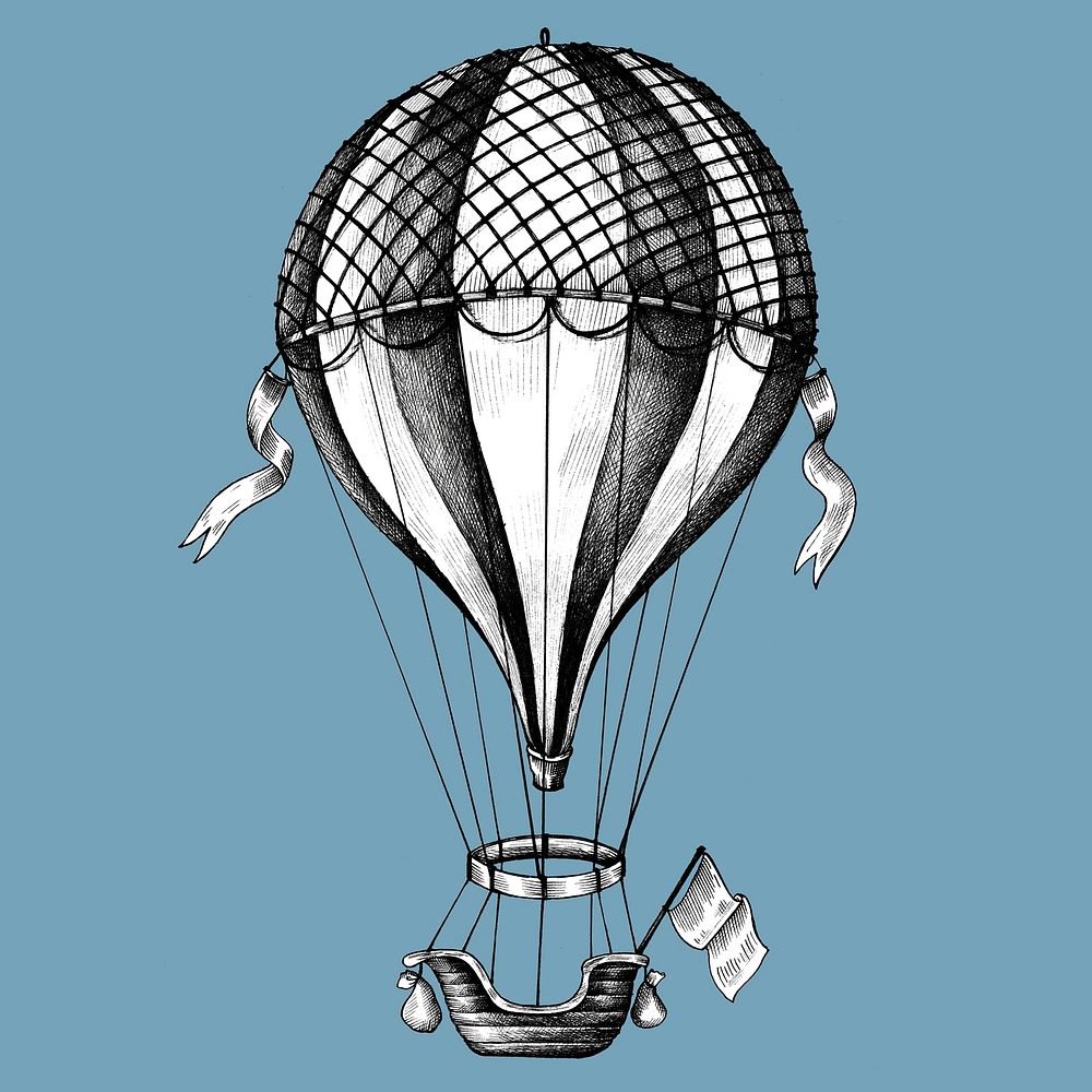 Hand drawn hot air balloon isolated on background