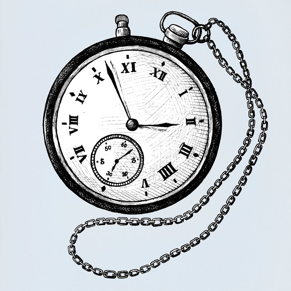 Hand drawn pocket watch isolated on background