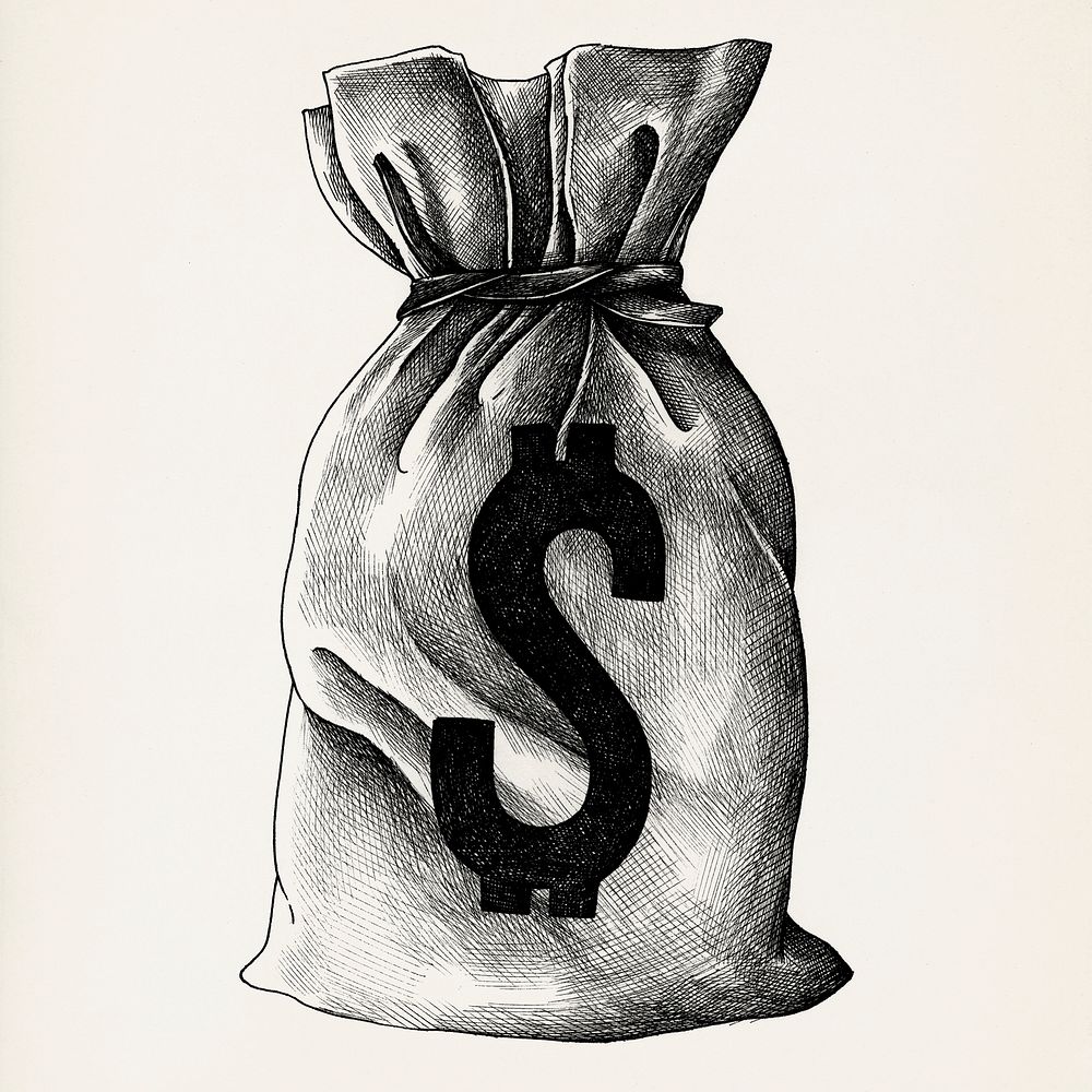 Hand drawn cash bag isolated on background