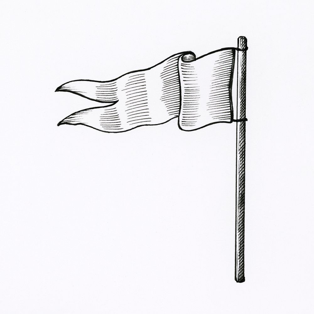 Hand drawn white flag isolated on background
