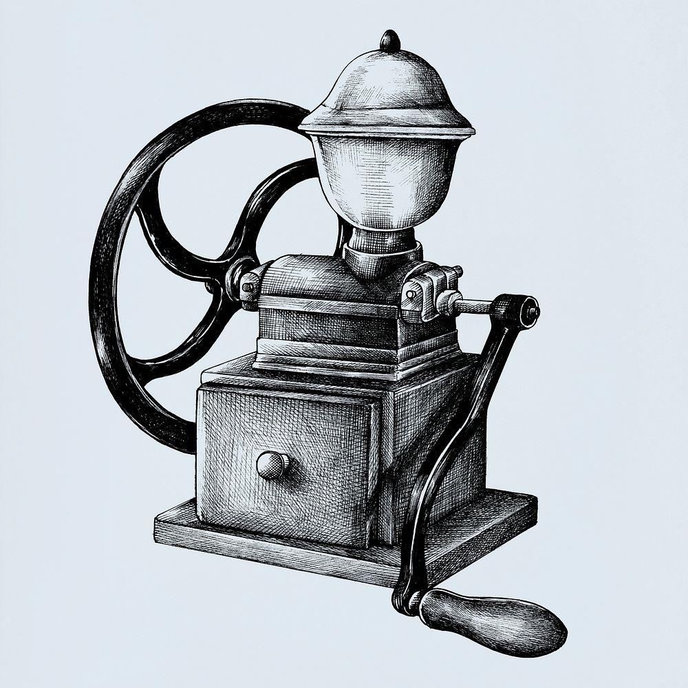 Hand drawn retro coffee grinder isolated on background