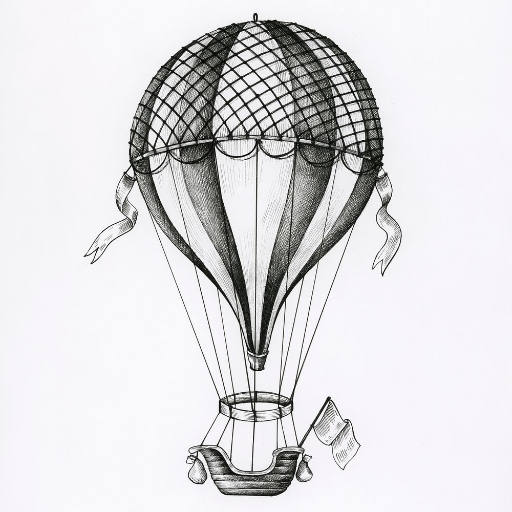 Hand drawn hot air balloon isolated on background