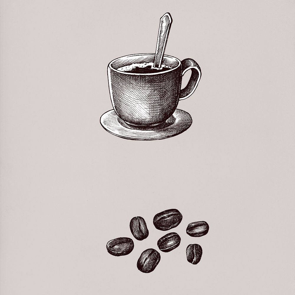 Hand drawm coffee and coffee bean