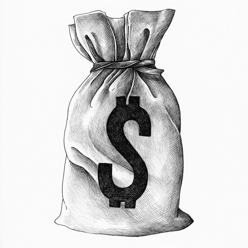 Hand drawn cash bag isolated on background
