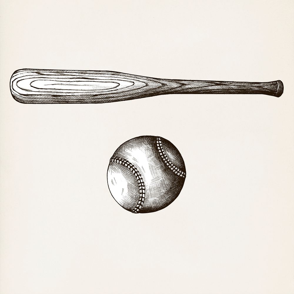 Hand drawn baseball bat and ball