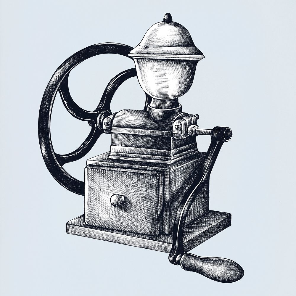 Hand drawn retro coffee grinder