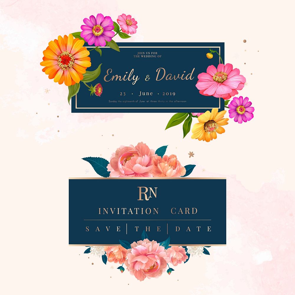 Floral wedding invitation design vector