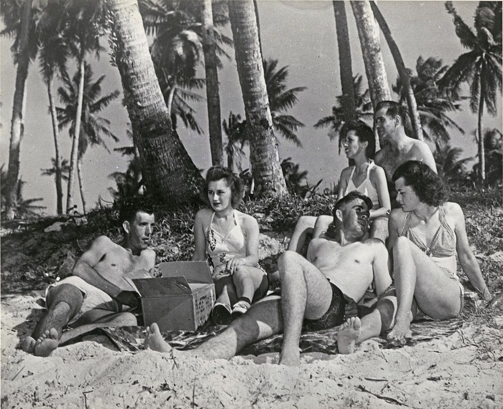 Marianas Beach Party - Enjoying the sunshine and the blue green waters of the lagoon during a brief respite from their war…