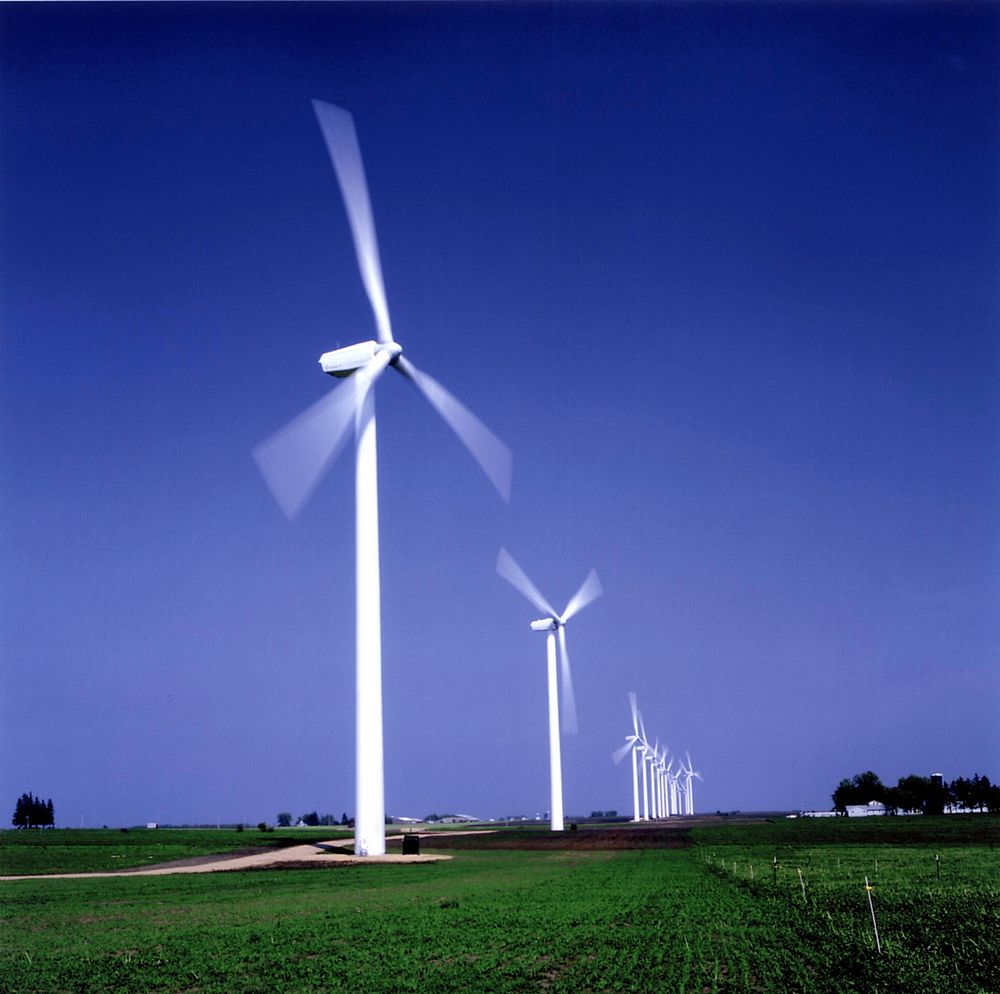 Wind energy in use in Montfort, Wisconsin. Original public domain image from Flickr