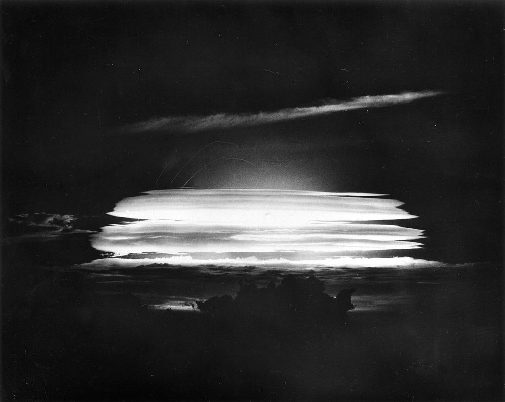 Fireball of the May 21, 1956 test detonation over Bikini Atoll. Original public domain image from Flickr