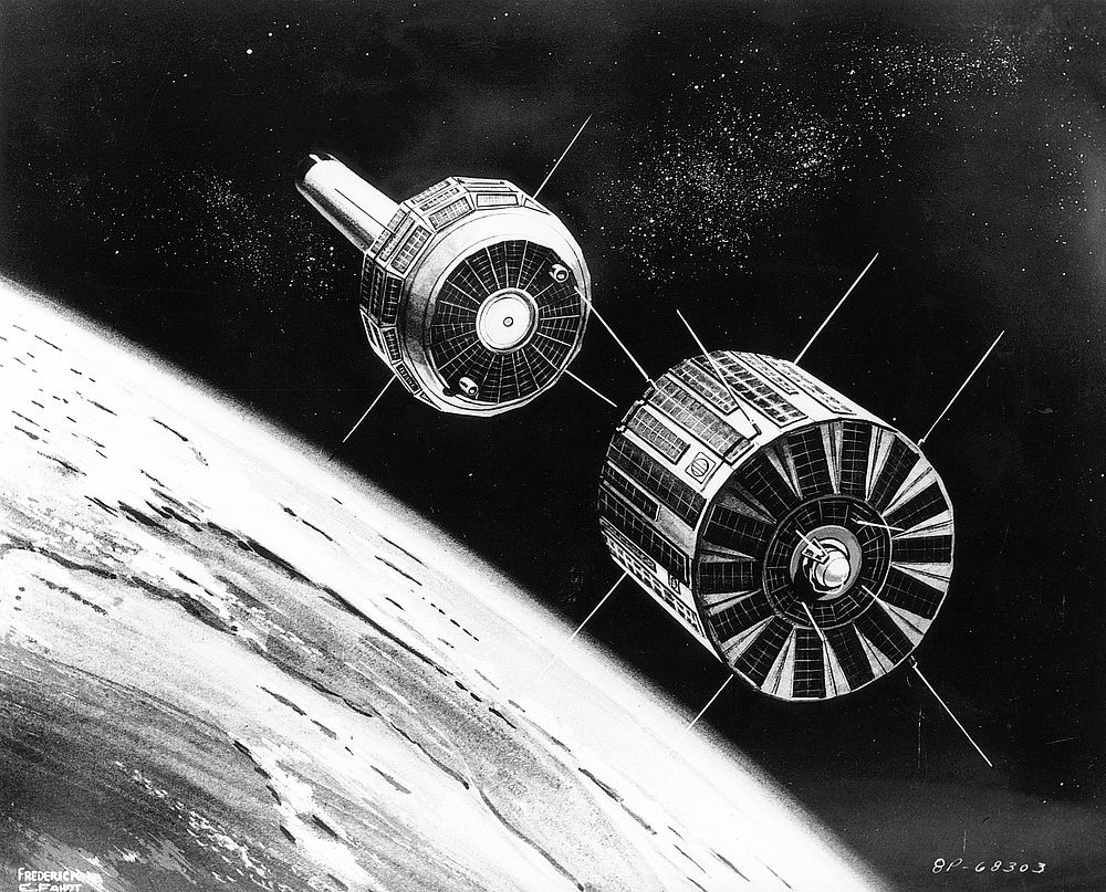 Second successful use of atomic energy in space is depicted in this drawing of the transit 4B and TRAAC satellite in orbit.…