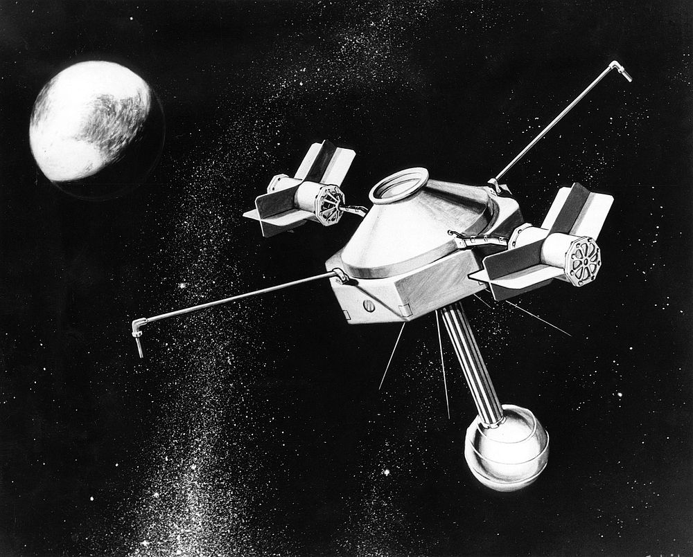 Atomic IMP satellites with moon. Original public domain image from Flickr