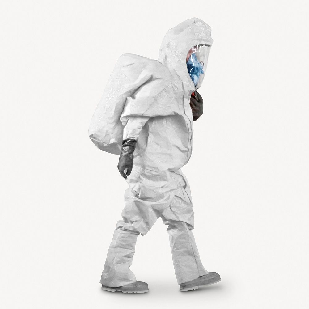 PPE suit sticker, protective uniform collage element psd