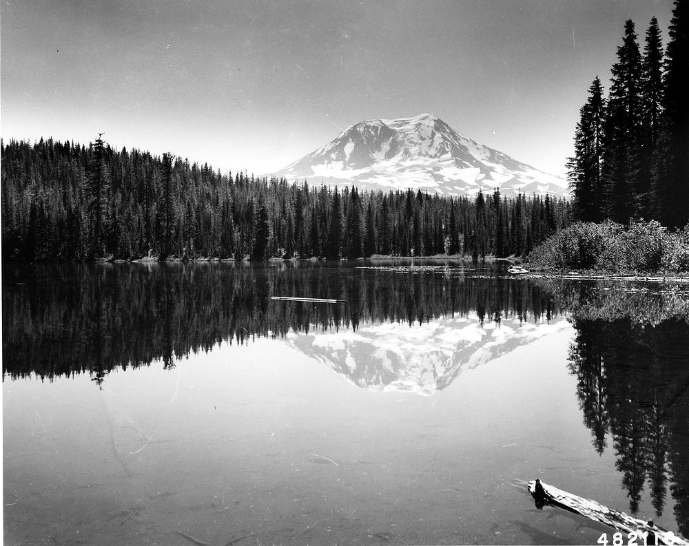 Mt Adams from Ollalie Lake, GPNF, WA 1956Gifford Pinchot National Forest Historic Photo. Original public domain image from…