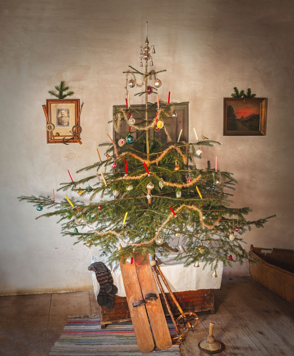 Christmas tree in living room. Free public domain CC0 photo.
