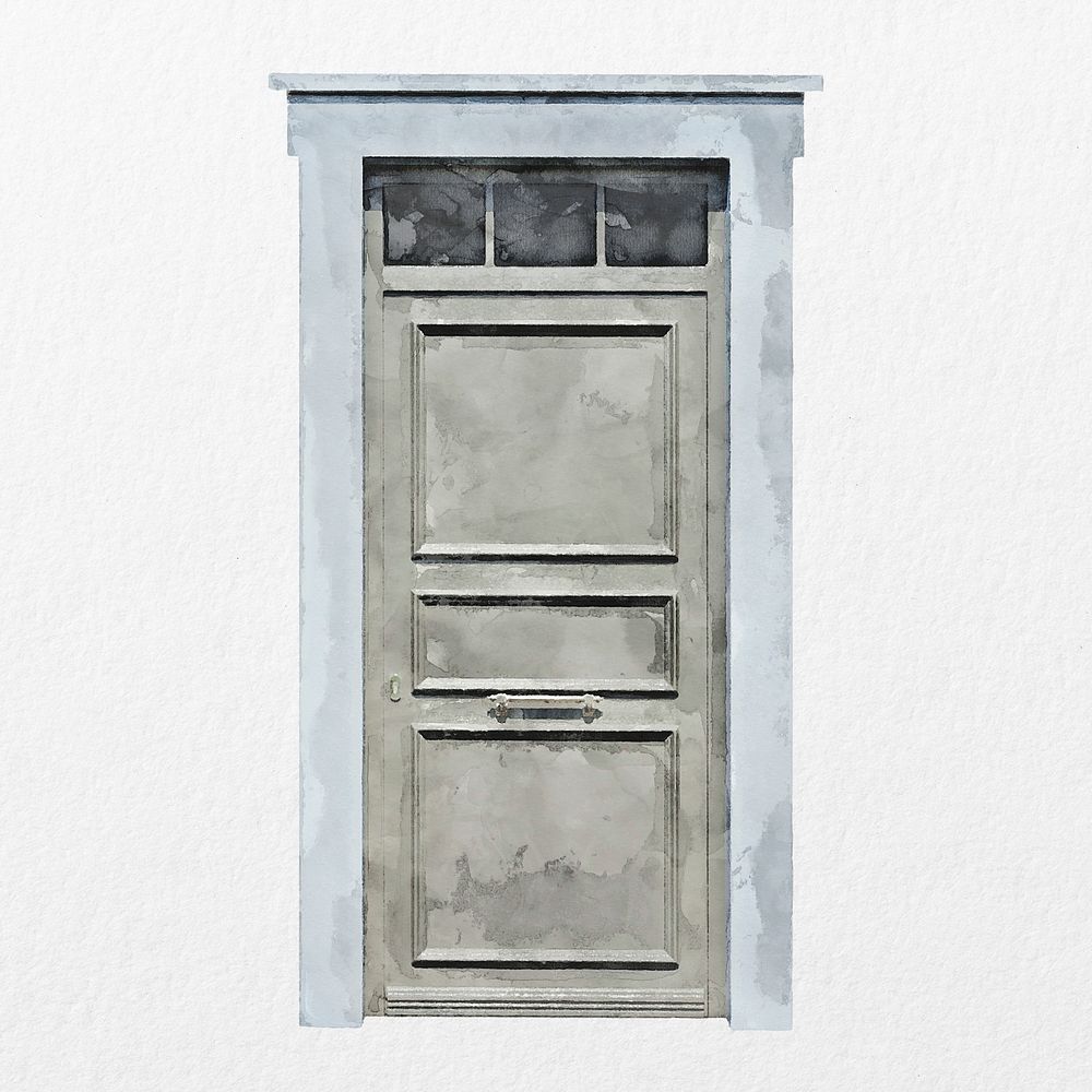Watercolor door clipart, modern house entrance illustration psd