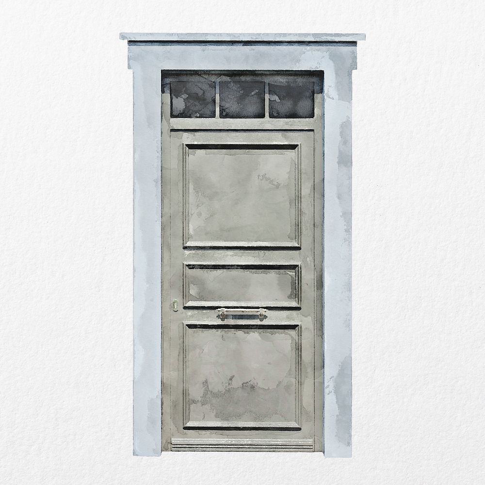 Watercolor door clipart, modern house entrance illustration