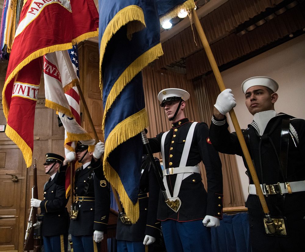 U.S. Military District of Washington Joint Armed Forces Color Guard Present the Colors, during the USDA Black History Month…