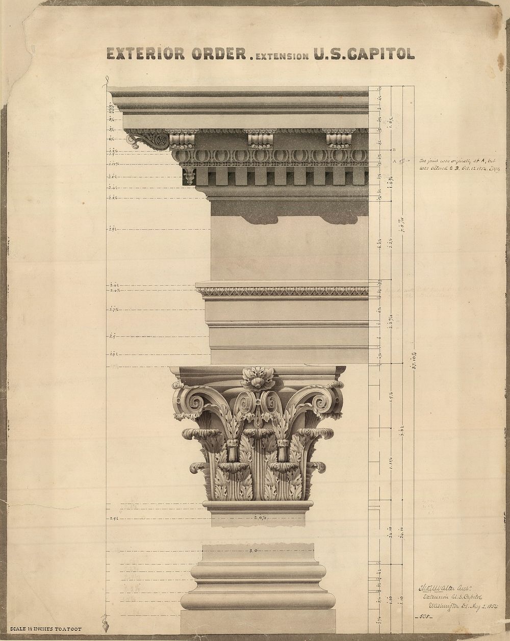 Exterior Order, Extension Design 1859 Exterior Order, Extension, U.S. Capitol Pen, Ink and watercolor by Thomas U. Walter…