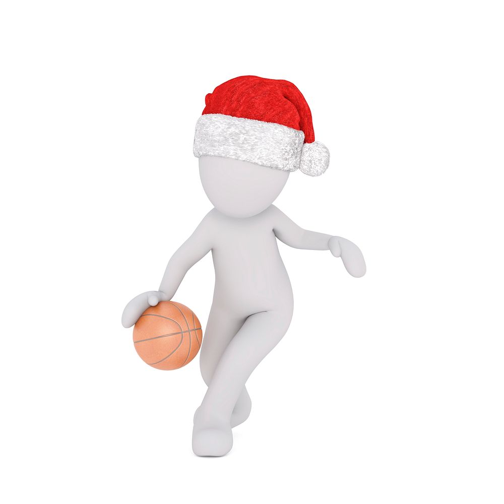 Cute 3D figure playing baseball in red Christmas hat. Free public domain CC0 image.