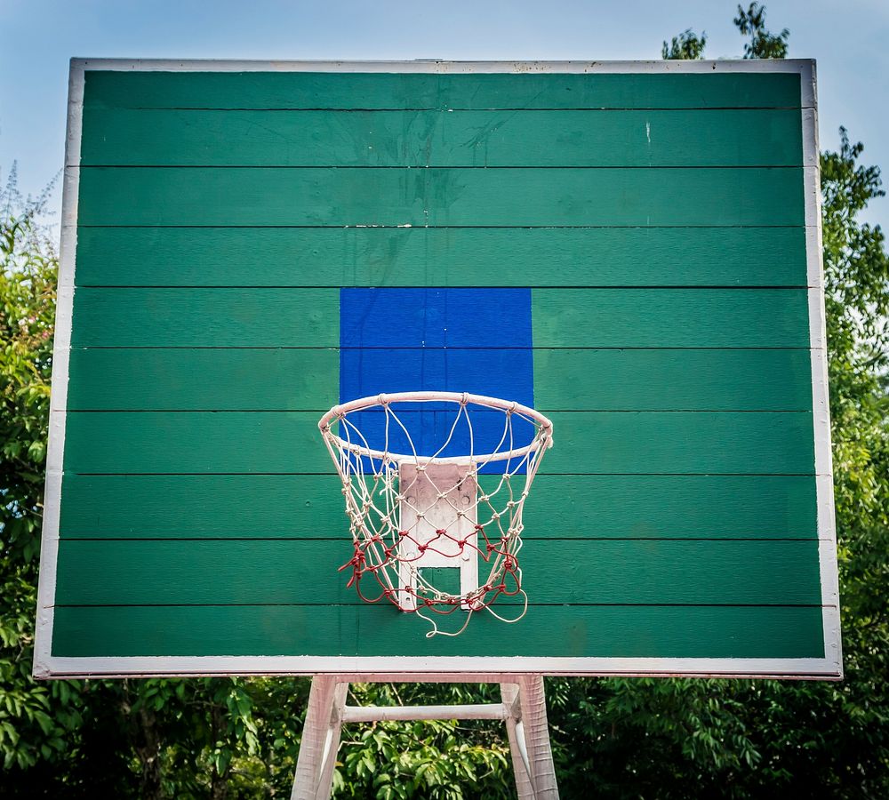 Closeup on an outdoor basketball hoop. Free public domain CC0 photo.