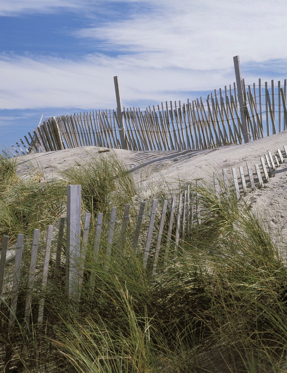 White wooden beach fences. Free public domain CC0 photo.