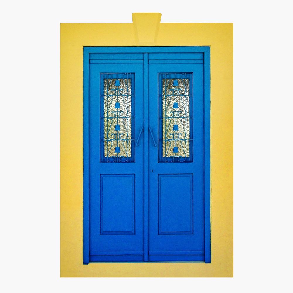 Blue French door clipart, house exterior design psd