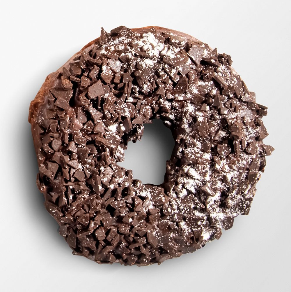 Shredded chocolate ring donut sticker, food photography psd