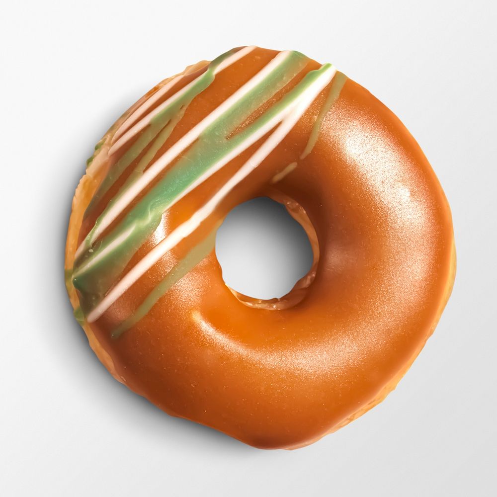 Ring glazed donut on white background, food photography