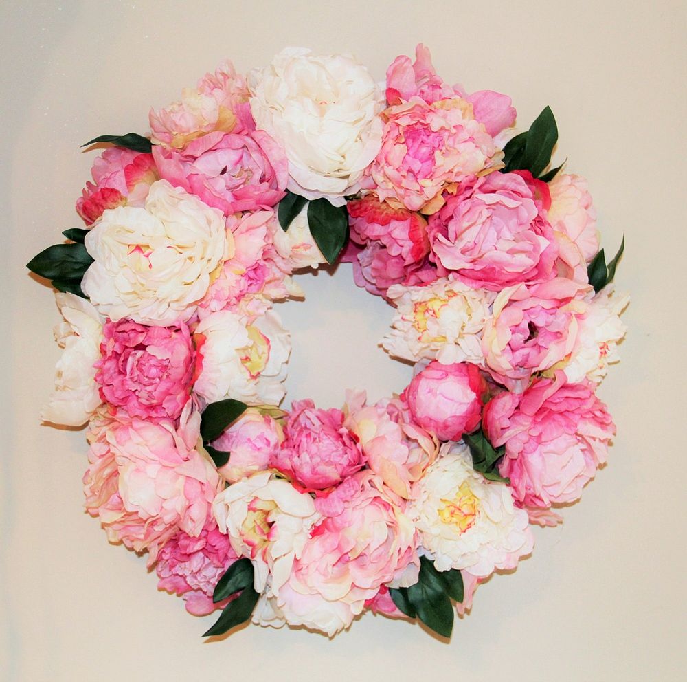 Pink peony wreath. Free public domain CC0 image.