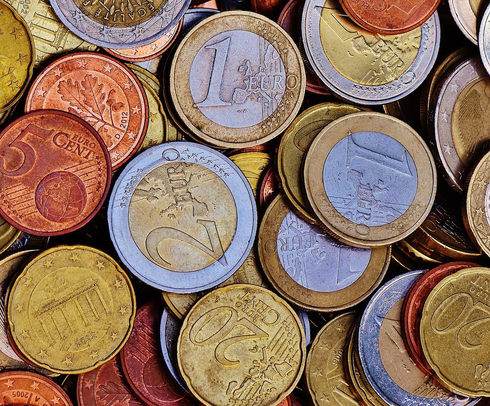 Euro coins, money & banking. Free public domain CC0 image.